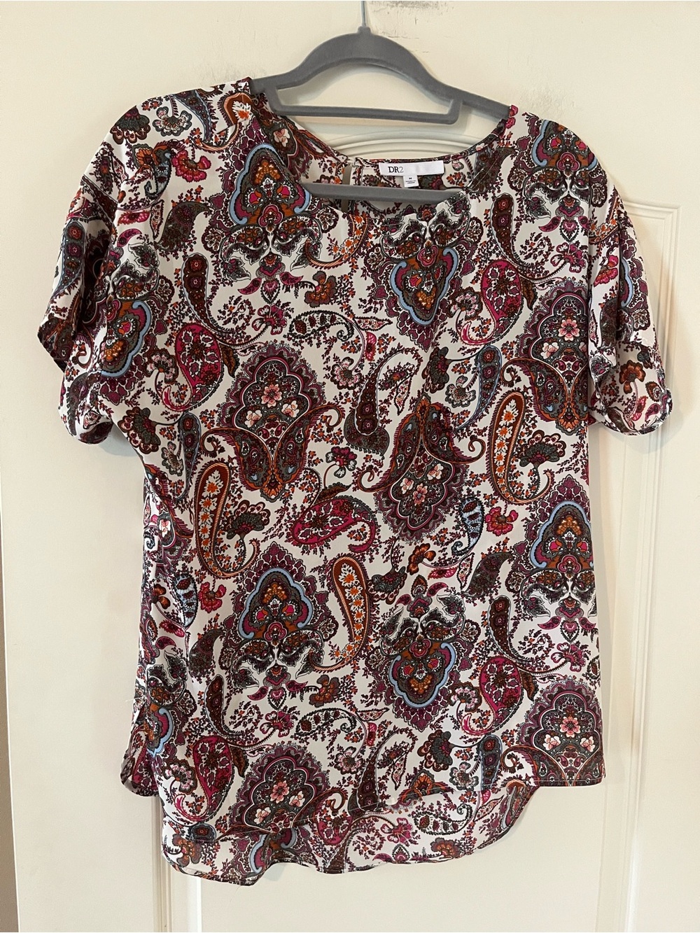 DR2 Paisley Short Sleeve Blouse Scoop Neck Women’s Size Medium - Picture 1 of 15